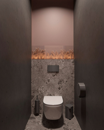 Reconstruction of the Rostselmash plant. Showroom. Visualization of the bathroom stall. Copyright: © ASADOV Architects