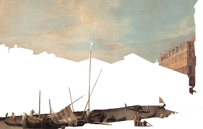 Комплекс Фондако деи Тедески – реконструкция. Фрагменты картины Каналетто (1727) © OMA