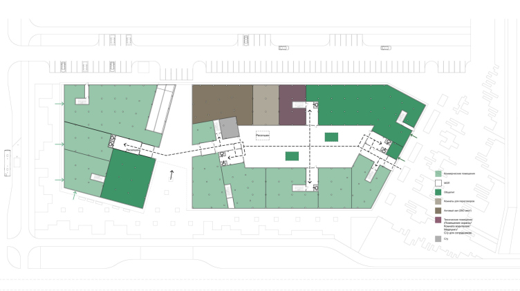 The office building in Yekaterinburg. Plan of the 1st floor
Copyright: © CNTR Architects zooming