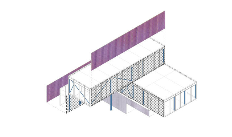 Концепт модульной автостанции. Схема размещения навесного сетчатого фасада
© Архитектурная студия GRAD zooming