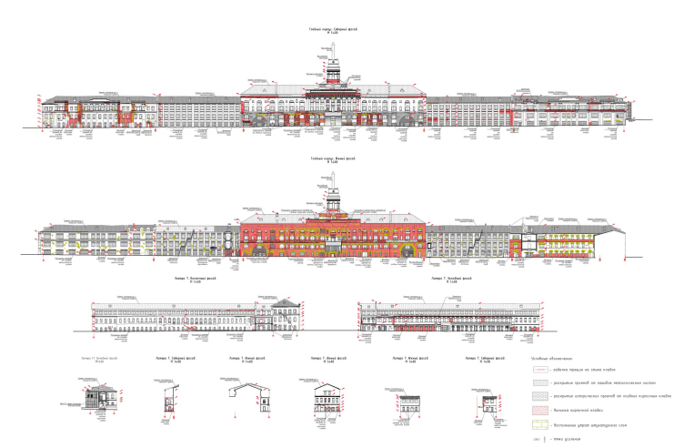 Проект ревитализации Главного корпуса Ижевского завода. Принципиальные решения реставрации. Фасады
© Студия 44 zooming
