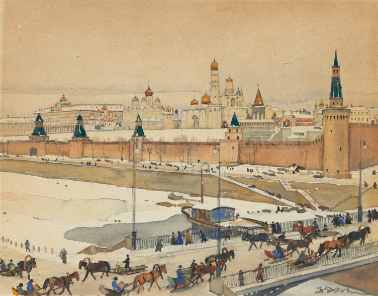 Из книги Архитектура Москвы эпохи модерна в творческих биографиях зодчих. Худ. К.Ф. Юон. Москворецкий мост. 1911. (Титул).
Предоставлено издательством «Прогресс-Традиция» zooming