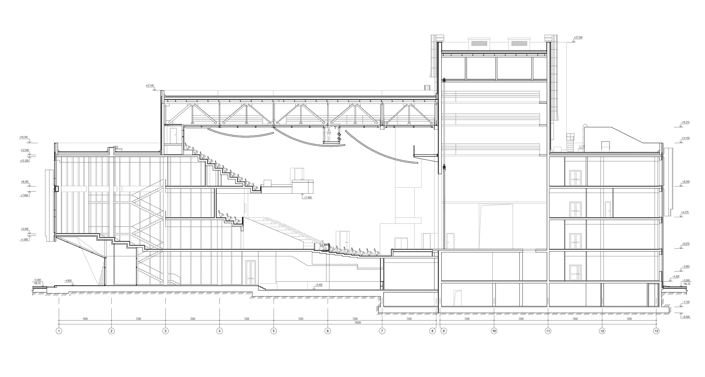 План и разрез концертного зала