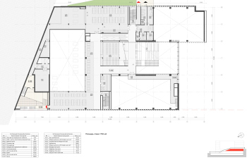 Moscow Gymnasium #1. Schematic plan of the mezzanine of the 1st floor at 5.100 elevation Copyright: © Sergey Skuratov ARCHITECTS