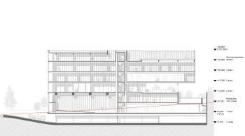 Moscow Gymnasium #1. Section view 2-2 Copyright: © Sergey Skuratov ARCHITECTS