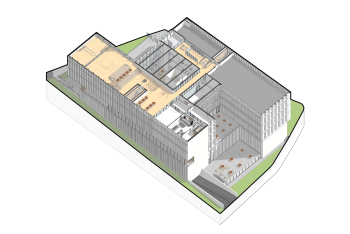 Moscow Gymnasium #1. Axonometry of the operated roof Copyright: © Sergey Skuratov ARCHITECTS