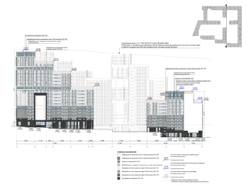 “Details” housing complex. (Stages 2, 3). Facade in axes 25.А – 15.Ж Copyright: © Ostozhenka Architects