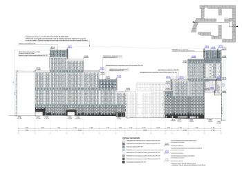 “Details” housing complex. (Stages 2, 3). Facade in axes 3.5 – 21.7 Copyright: © Ostozhenka Architects