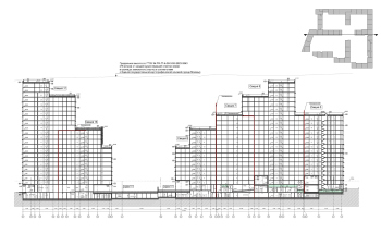 “Details” housing complex. (Stages 2, 3). Cross-section view 6-6 Copyright: © Ostozhenka Architects