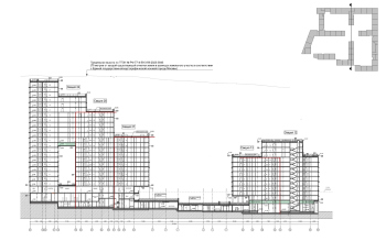 “Details” housing complex. (Stages 2, 3). Cross-section view 12-12 Copyright: © Ostozhenka Architects