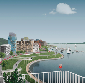 The architectural concept for the integrated development of the embankment of the Rowing Canal in Nizhny Novgorod. The riverside boulevard Copyright: © Studio 44