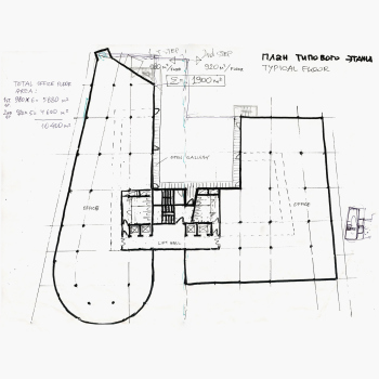 План типового этажа. Офисный комплекс Millennium House © Эскиз Валерия Каняшина / АБ «Остоженка»