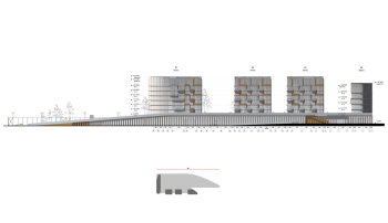 Схема восточных фасадов. «Дом Спорта», Дружинниковская, 18; проект 2025 © Сергей Скуратов architects / Capital Group