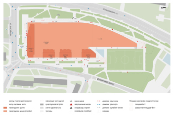 Схема планировочной организации земельного участка. «Дом Спорта», Дружинниковская, 18; проект 2025 © Сергей Скуратов architects / Capital Group