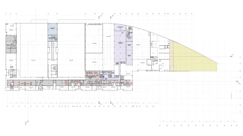 План антресольного этажа. Многофункциональный спортивно-развлекательный комплекс с ледовым комплексом, гостиницей и ФОК на Дружинниковской улице, второй вариант 2025 года © Сергей Скуратов Architects