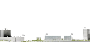 Развертка по Конюшковской улице. Многофункциональный спортивно-развлекательный комплекс с ледовым комплексом, гостиницей и ФОК на Дружинниковской улице, второй вариант 2025 года © Сергей Скуратов Architects