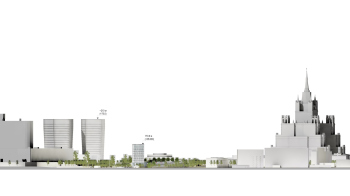 Развертка по Рочдельской улице.  Многофункциональный спортивно-развлекательный комплекс с ледовым комплексом, гостиницей и ФОК на Дружинниковской улице, второй вариант 2025 года © Сергей Скуратов Architects