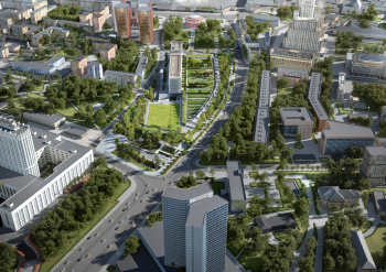 Многофункциональный спортивно-развлекательный комплекс с ледовым комплексом, гостиницей и ФОК на Дружинниковской улице, второй вариант 2025 года © Сергей Скуратов Architects