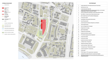 Ситуационный план 1:50000. Многофункциональный спортивно-развлекательный комплекс с ледовым комплексом, гостиницей и ФОК на Дружинниковской улице, второй вариант 2025 года © Сергей Скуратов Architects