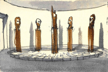 Эскиз экспозиционного дизайна. Выставка «Беатриса Сандомирская, 1894–1974», ГМИИ © Сергей Чобан / ЧАРТ