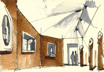 Эскиз экспозиционного дизайна. Выставка «Беатриса Сандомирская, 1894–1974», ГМИИ © Сергей Чобан / ЧАРТ