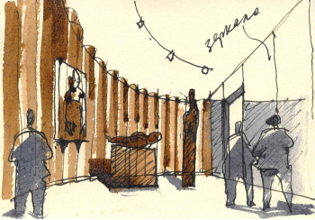 Эскиз экспозиционного дизайна. Выставка «Беатриса Сандомирская, 1894–1974», ГМИИ © Сергей Чобан / ЧАРТ