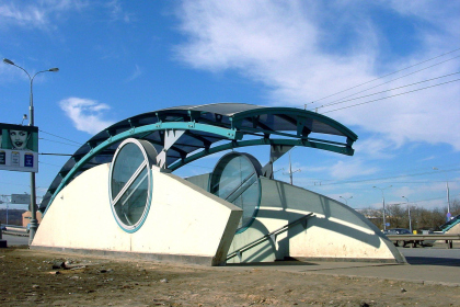 Pavillions of the underground pedestrian crossings at the Komsomolsky avenue