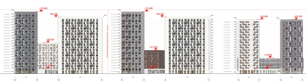 “You and Me” housing complex. Scheme of Facade B in axes Copyright:  GREN.