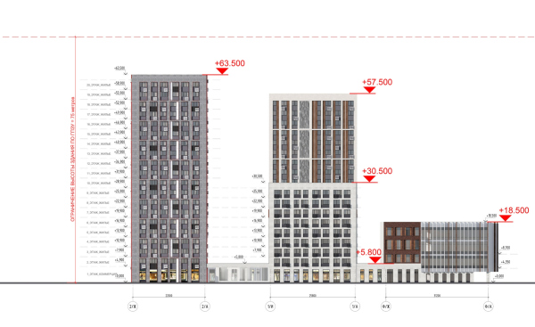 “You and Me” housing complex. Scheme of Facade E in axes Copyright:  GREN.