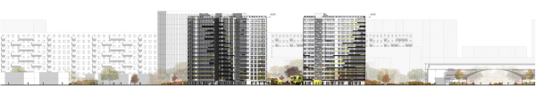 “Dom na Lvovskoi” housing complex. Development drawing from the side of the sports complex Copyright:  A-Len