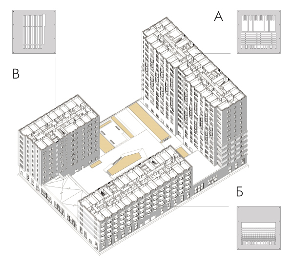 ZILART housing complex (Lot #4). Axonometric draft Copyright:  Mezonproekt