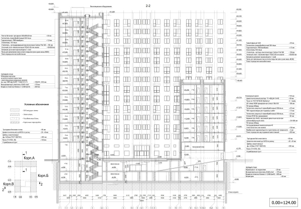 ZILART housing complex (Lot #4). Section view 2-2 Copyright:  Mezonproekt