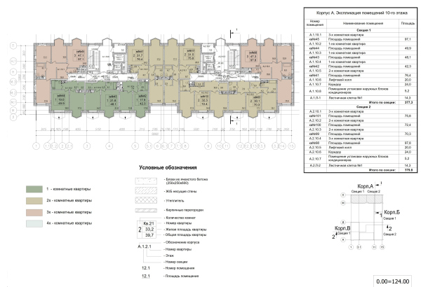 ZILART housing complex (Lot #4). Typical floor. Building A. Copyright:  Mezonproekt