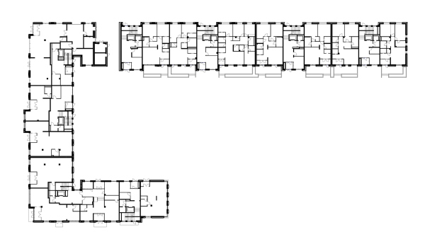 “Aleksandrovsky Sad” housing complex. Unit 1, plan of the 1st floor Copyright:  T+T architects