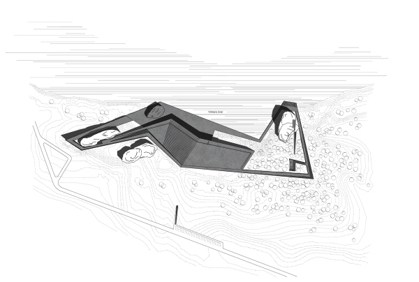 Vels Landscape Hotel. Section view A-A. Master Plan Copyright:  Ad Hoc Architecture