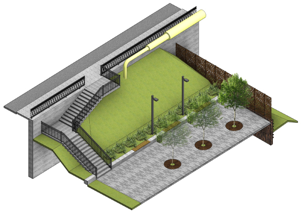 Concept for overhauling the former railroad car depot. Landscaping Copyright:  + Architects