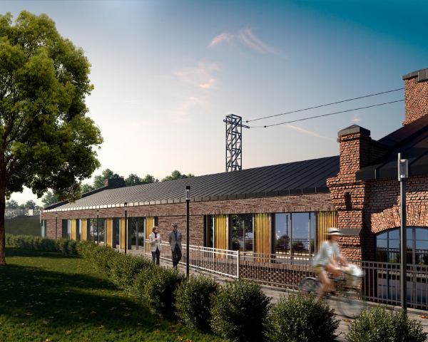 A concept for overhauling a former train depot. Perspective view of the new building Copyright:  T+T architects