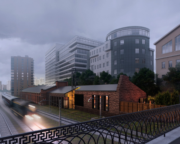 A concept for overhauling a former train depot. Perspective view from the Kazakova Street Copyright:  T+T architects
