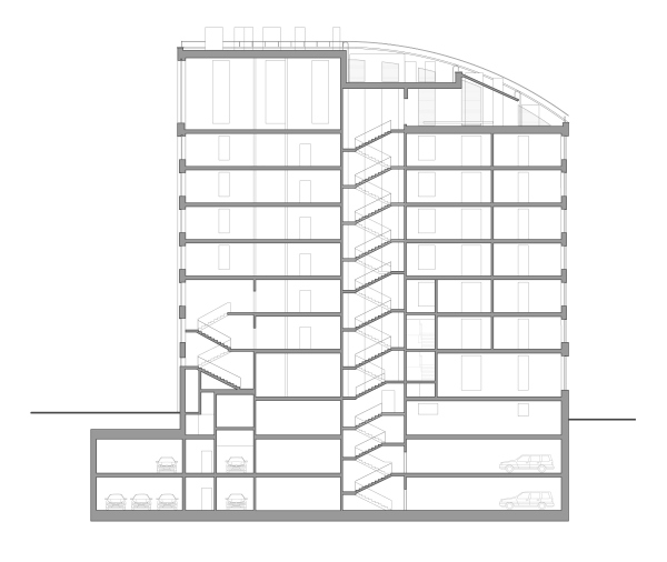 Plan. The housing complex “Shchastye na Serpukhovke”. Section view Copyright:  Ginzburg Architects