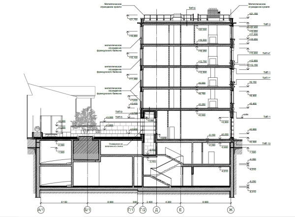 Section view 4-4. Bakst Residential Complex, project Copyright:  Gran