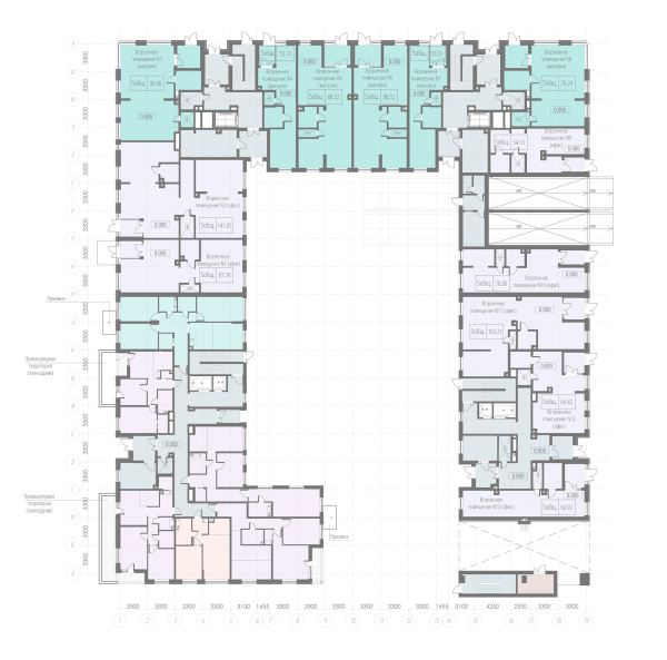 Plan of the 1st floor. Housing project on the Dvinskaya Street Copyright:  Architectural Bureau A-Len