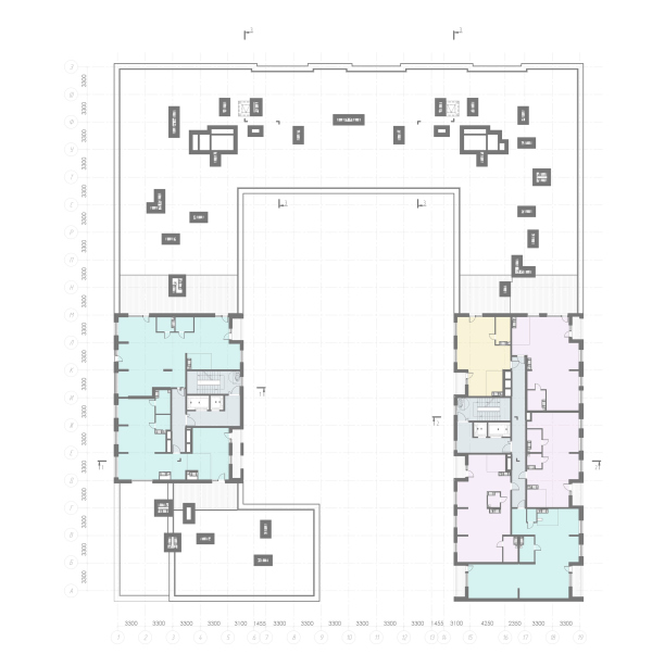 Plan of the 8th floor. Facade 2. Housing project on the Dvinskaya Street Copyright:  Architectural Bureau A-Len
