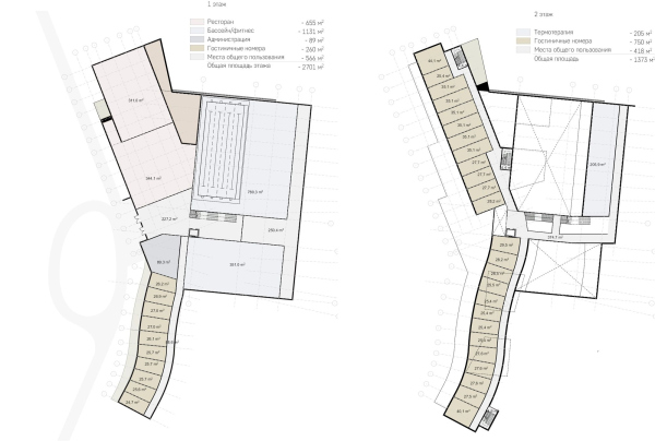 Amber Residence hotel complex. Plans of the 1st and 2nd floors Copyright:  ASADOV architects