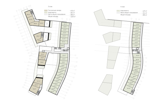 Amber Residence hotel complex. Plans of the 3rd and 4th floors Copyright:  ASADOV architects