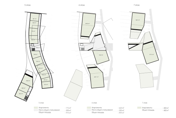 Amber Residence hotel complex. Plans of the 5th, 6th, 7th floors Copyright:  ASADOV architects
