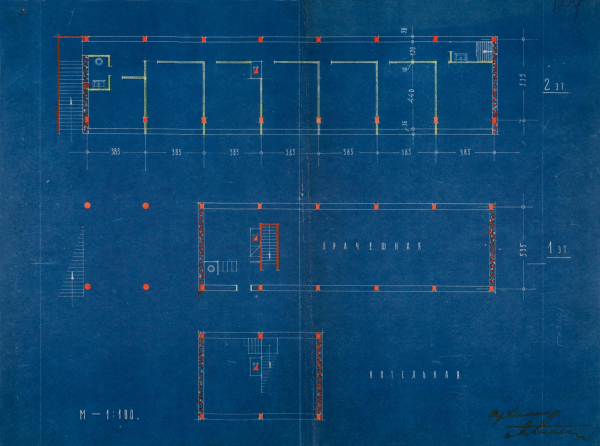 Floor plans of the laundry block. 1929-1930. Copyright: The Central Archive of Scientific and Technical Documentation of Moscow / Provided by Ginzburh Architects