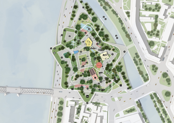 Master plan of the 1st floor. Concept of developing the territory of the Okhta Cape. Copyright:  MVRDV 