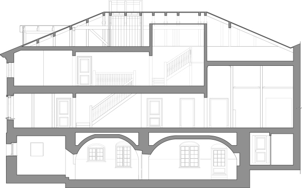 The Sytin House restoration project. The section view Copyright:  Ginzburg Architects