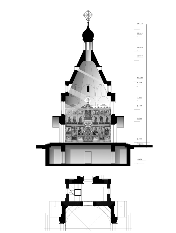 Section view with the painting plan. Church of the Beheading of John the Baptist at the Novodevichy Convent Copyright:  Utkin Studio