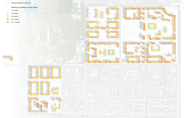 Number of stories diagram. The development of architectural and town planning concept of developing the Yuzhno-Sakhalinsk area. Copyright:  UNK project